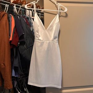 White satin lulus dress - perfect for bachelorette party